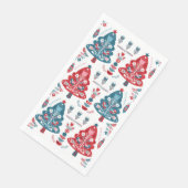 Rood en Blauw Kerstboom Bloemen Noords Patroon Servet (Hoek)