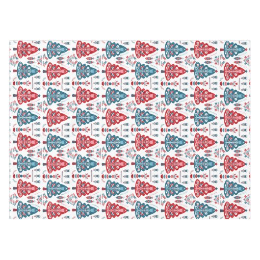 Rood en Blauw Kerstboom Folk Art Scandinavisch Tafelkleed (Voorkant (Horizontaal))