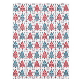 Rood en Blauw Kerstboom Folk Art Scandinavisch Tafelkleed