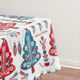 Rood en Blauw Kerstboom Folk Art Scandinavisch Tafelkleed