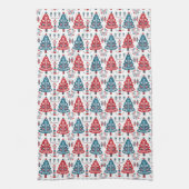 Rood en Blauw Kerstboom Folk Art Scandinavisch Theedoek (Verticaal)