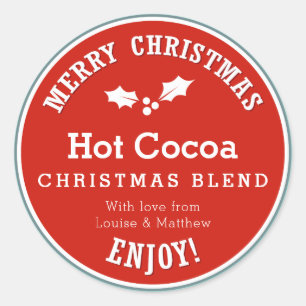 Rood en blauw kerstcadeautje ronde sticker