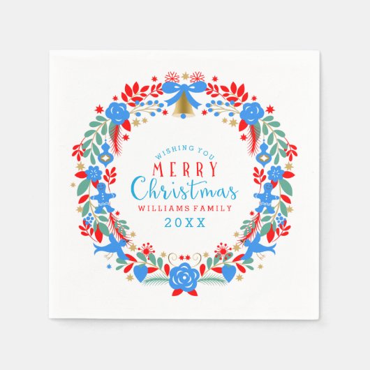 Rood- en blauw kerstfeest servet (Voorkant)