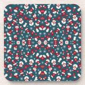 Rood en blauw kerstpatroon bier onderzetter (Voorkant)