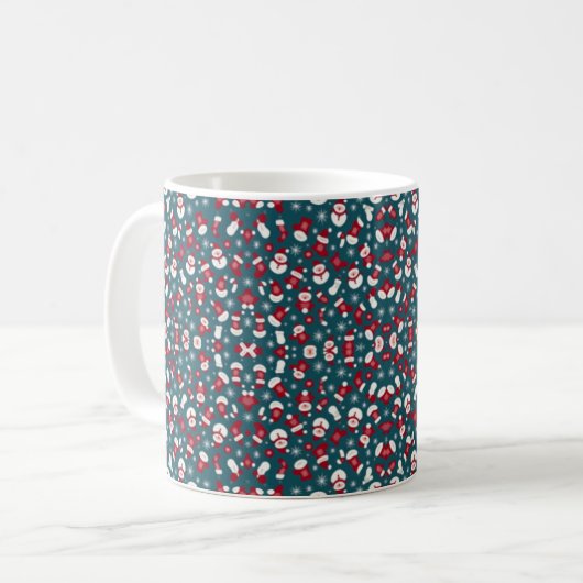Rood en blauw kerstpatroon koffiemok (Voorkant links)
