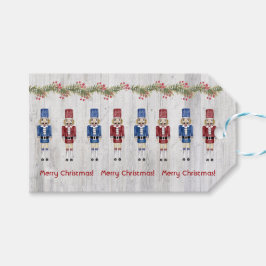Rood- en blauw kerstreckers op bijtende schuur cadeaulabel