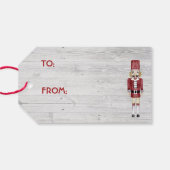 Rood- en blauw kerstreckers op bijtende schuur cadeaulabel (Achterkant Horizontaal)