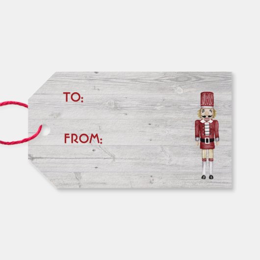 Rood- en blauw kerstreckers op bijtende schuur cadeaulabel (Achterkant Horizontaal)