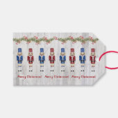 Rood- en blauw kerstreckers op bijtende schuur cadeaulabel (Voorkant (Horizontaal))