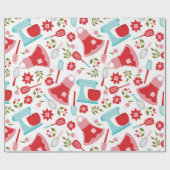 Rood en blauw keukenpatroon cadeaupapier (Vlak)