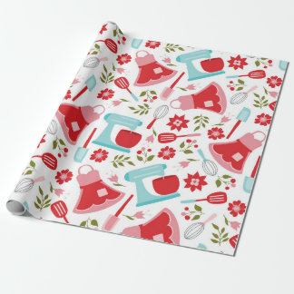 Rood en blauw keukenpatroon cadeaupapier
