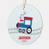 Rood en blauw Kind Keramisch Ornament (Links)