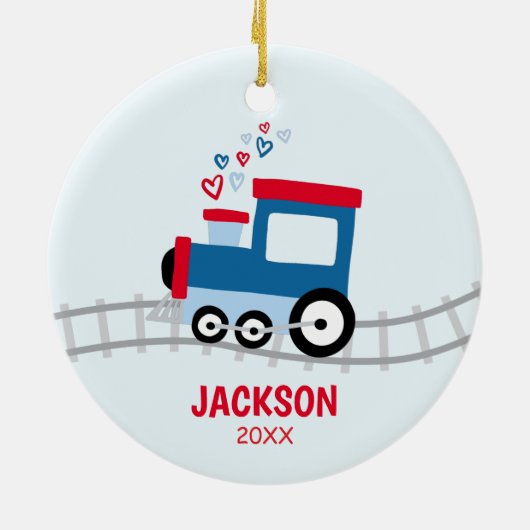 Rood en blauw Kind Keramisch Ornament (Achterkant)