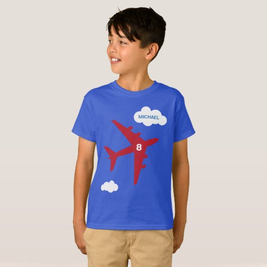 Rood en blauw kind verjaardagsfeest T-shirt (Voorkant volledig)