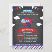 Rood en Blauw Krijtbord Vliegtuig Verjaardagsfeest Kaart (Voorkant)
