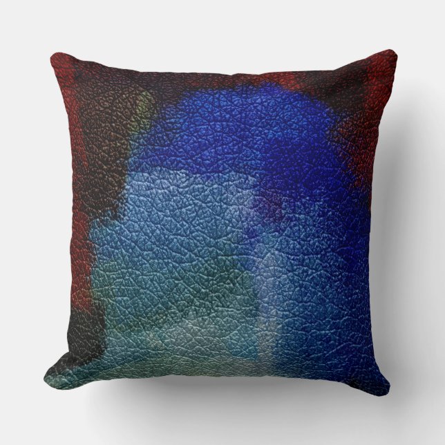 Rood en Blauw Leer Kijk Kussen (Voorkant)