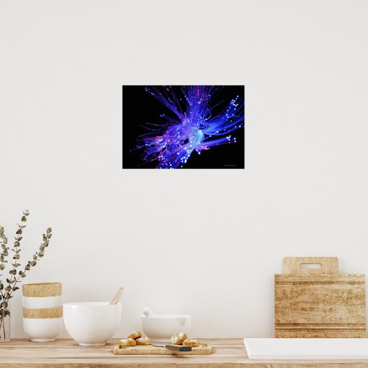 Rood en blauw licht van glasvezel poster (Keuken)