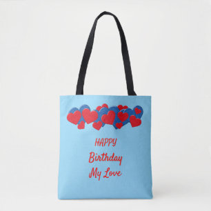 Rood en Blauw Liefde Harten op lichtblauwe achterg Tote Bag
