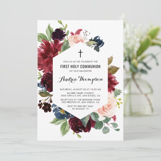 Rood en blauw Lijst Eerste Heilige Communie Kaart (Staand voorkant)