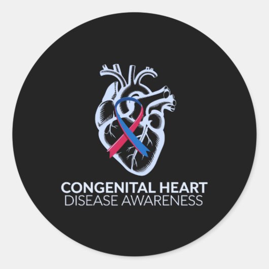 Rood en blauw lint congenitale hartziekte AWARE Ronde Sticker (Voorkant)