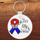 Rood en blauw lint voor mijn heldhaftige sleutelhanger (Voorkant)