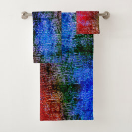 Rood en blauw materiaal, gevild met olieverf bad handdoek