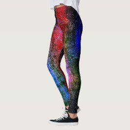 Rood en blauw materiaal met "olieverf" gevild leggings
