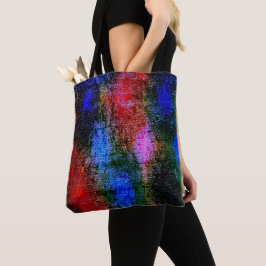 Rood en blauw materiaal met "olieverf" gevild tote bag