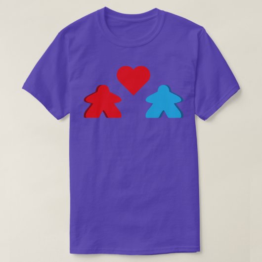 Rood en Blauw Meeple Couple Board Game Valentijnse T-shirt (Design voorkant)