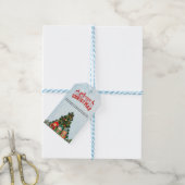 Rood en blauw Minimalistisch Vrolijk Kerstcadeau L Cadeaulabel (Met Touw)