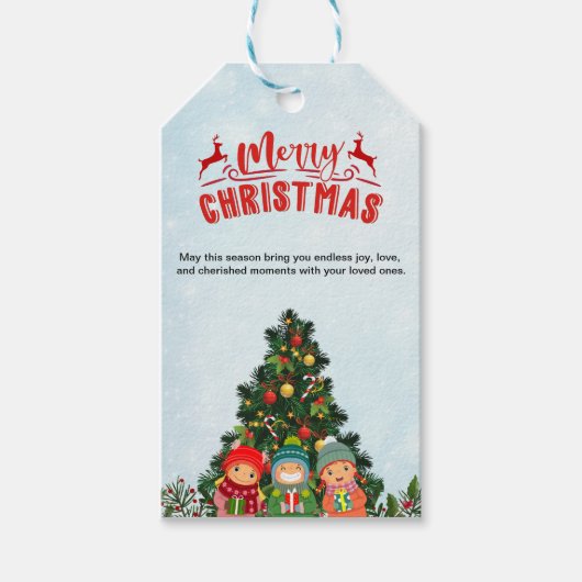 Rood en blauw Minimalistisch Vrolijk Kerstcadeau L Cadeaulabel (Voorkant)