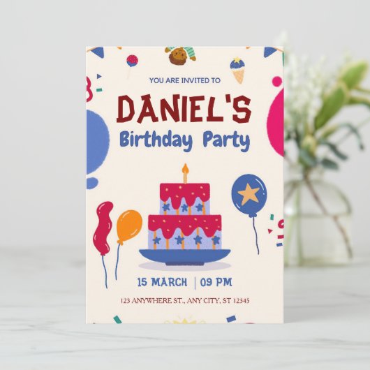 Rood en blauw moderne verjaardag kaart (Staand voorkant)