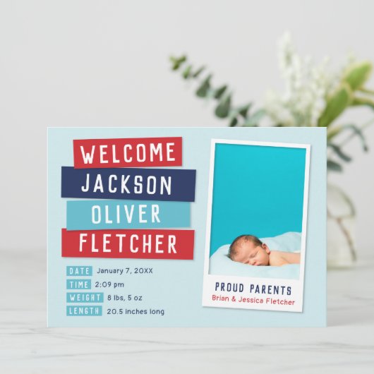 Rood en blauw momentopname 2 Aankondiging van gebo (Staand voorkant)