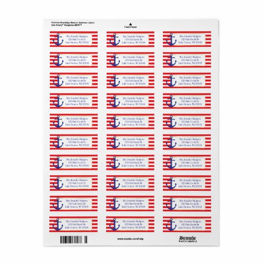 Rood en blauw Nautical Threator Anchor Etiket (Full Sheet)