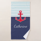 Rood en blauw Nautisch Anker Aangepast Badhanddoek (Badhanddoek)
