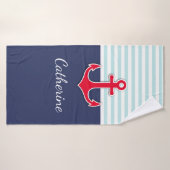 Rood en blauw Nautisch Anker Aangepast Badhanddoek (Badhanddoek)