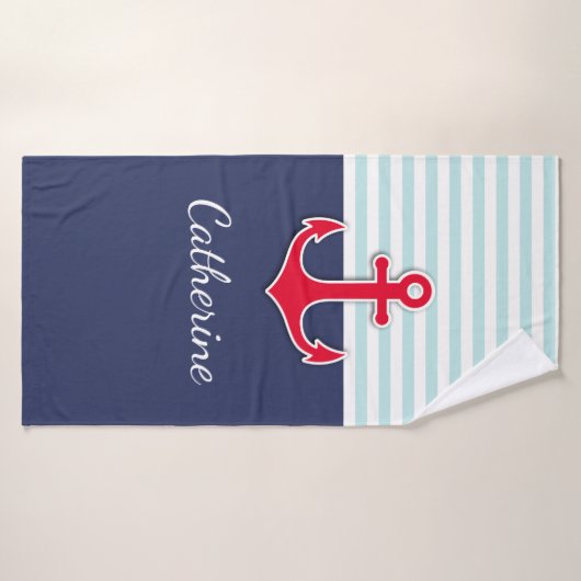 Rood en blauw Nautisch Anker Aangepast Badhanddoek (Badhanddoek)