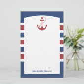 Rood en blauw Nautisch anker Briefpapier (Staand voorkant)