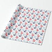 Rood en Blauw Nautisch Ankerspatroon Cadeaupapier (Uitgerold)