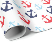 Rood en Blauw Nautisch Ankerspatroon Cadeaupapier (Rol Hoek)