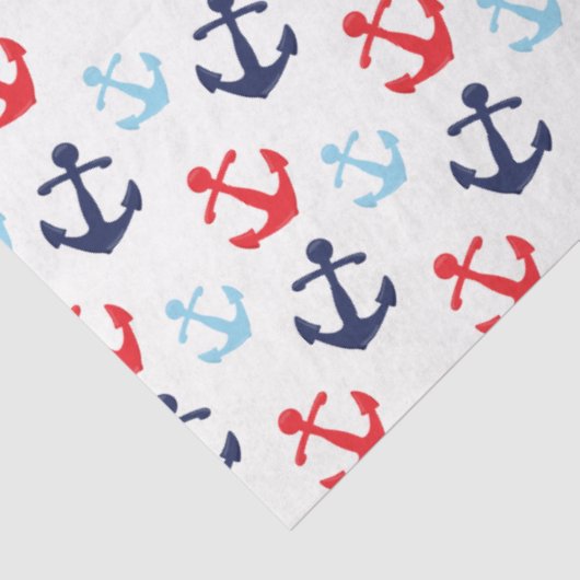 Rood en Blauw Nautisch Ankerspatroon Tissuepapier (Detail)
