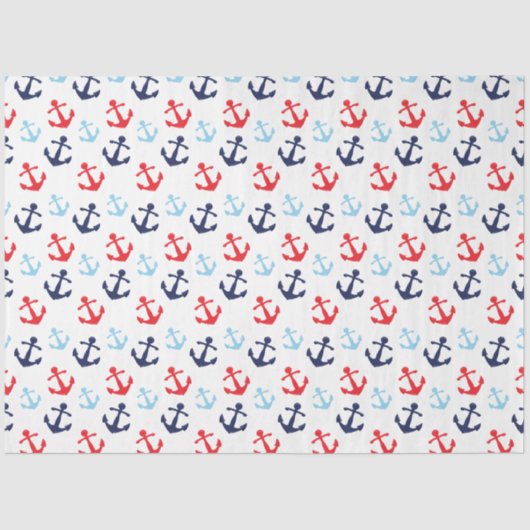 Rood en Blauw Nautisch Ankerspatroon Tissuepapier (Voorkant)