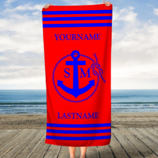 Rood en Blauw Nautisch Touw en Anker Strandlaken