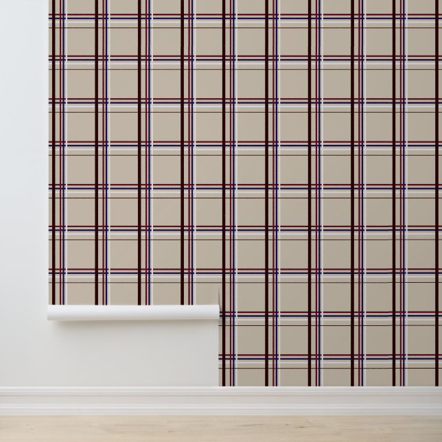 Rood en blauw neutraal ruitmotief behang (Applicatie)