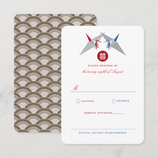 Rood- en blauw papier, dubbelzijdig Chinees huweli RSVP Kaartje (Voorkant / Achterkant)