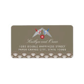 Rood en Blauw Papier Kranen Scallop Patroon Bruilo Etiket (Voorkant)