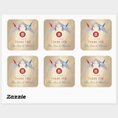 Rood- en blauw papierkranen dubbelgeluksbruiloft vierkante sticker (Vel)