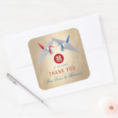 Rood- en blauw papierkranen dubbelgeluksbruiloft vierkante sticker (Envelop)