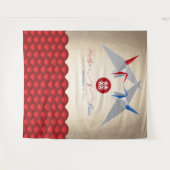 Rood- en blauw papierkranen dubbelgeluksbruiloft wandkleed (Voorkant (horizontaal))