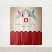 Rood- en blauw papierkranen dubbelgeluksbruiloft wandkleed (Voorkant)